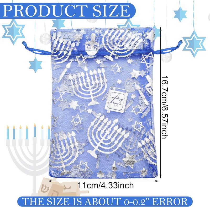 Vincreem 60 Piece Hanukkah Sachet Mesh Bags Chanukah Gift Treat Bags for Hanukkah Party Favor Candy Milk Chocolate Coins & Cookies - Image 2
